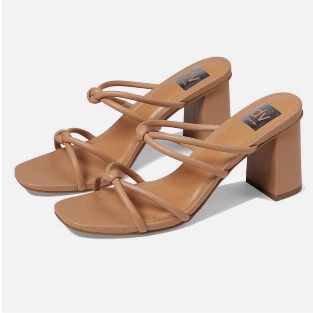 DV by Dolce Vita Tan Knotted Strappy Block Heel Mules